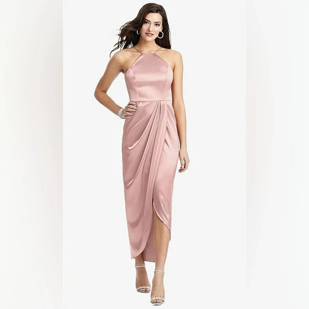 23. NWT After Six Halter Midi Dress Draped Tulip in Desert Rose